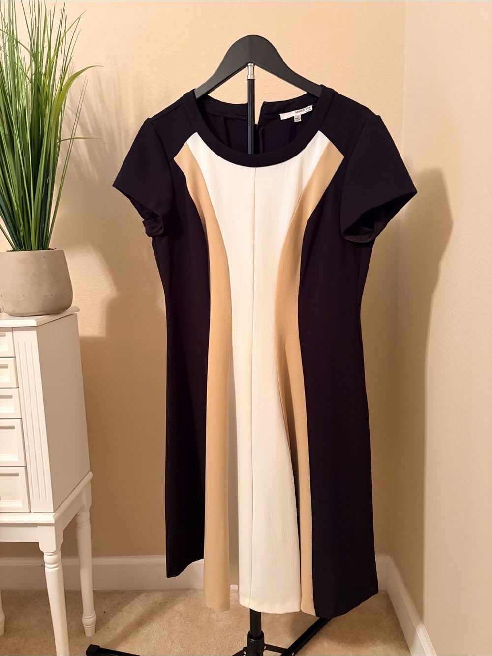 Studio One Black, Cream & Tan Panel A-Line Dress